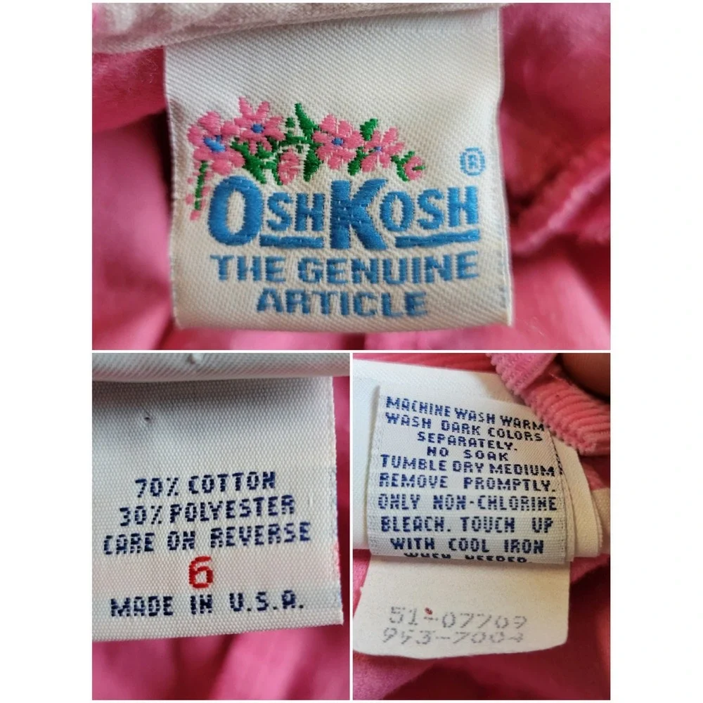 Vintage 90s‎ OshKosh B'gosh Corduroy Dress Pink Eyelet Lace Floral Embroidery 6